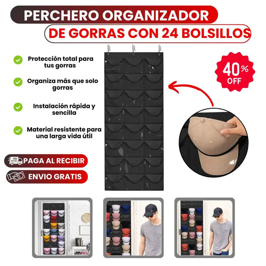 PERCHERO DE 24 BOLSILLOS-ORGANIZA Y CUIDA TUS GORRAS Y ACCESORIOS
