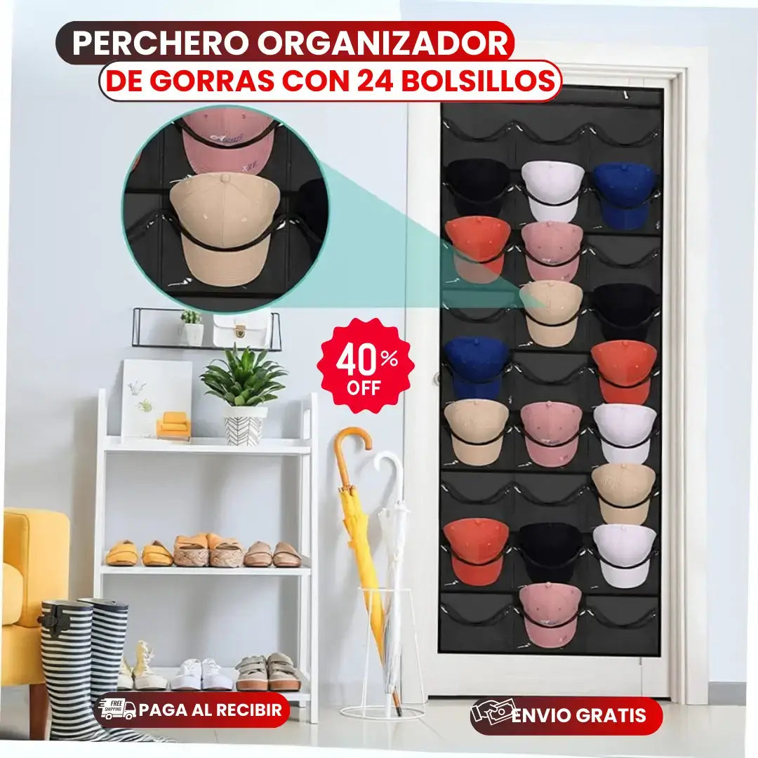 PERCHERO DE 24 BOLSILLOS-ORGANIZA Y CUIDA TUS GORRAS Y ACCESORIOS