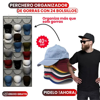 PERCHERO DE 24 BOLSILLOS-ORGANIZA Y CUIDA TUS GORRAS Y ACCESORIOS