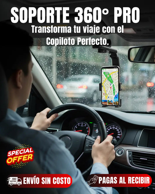 SOPORTE  UNIVERSAL 360° PRO -Tu celular firme, visible y seguro mientras conduces.