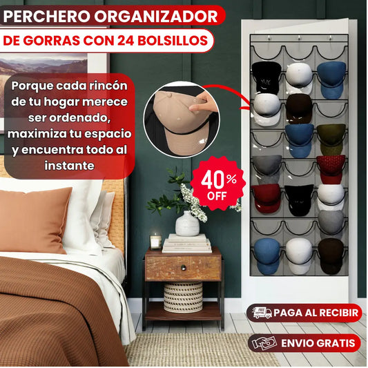 PERCHERO DE 24 BOLSILLOS-ORGANIZA TUS GORRAS Y ACCESORIOS