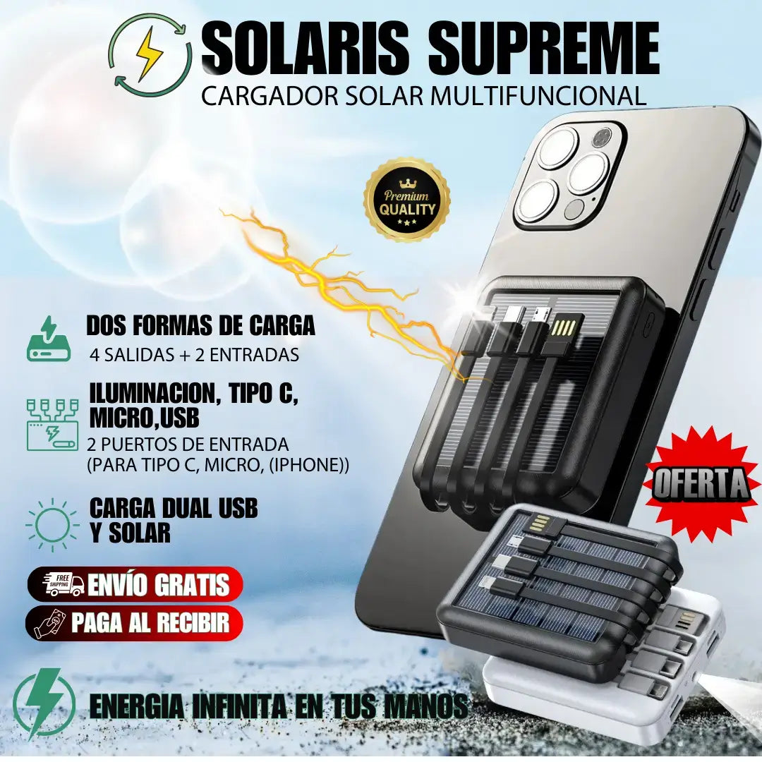 Power Bank Solar Multifuncional con Linterna