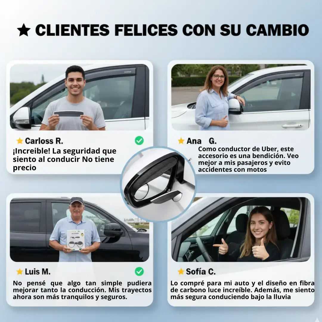 Amplía tu visión hasta en un 30% con un espejo panorámico de alta definición.  Verás lo que otros no ven.